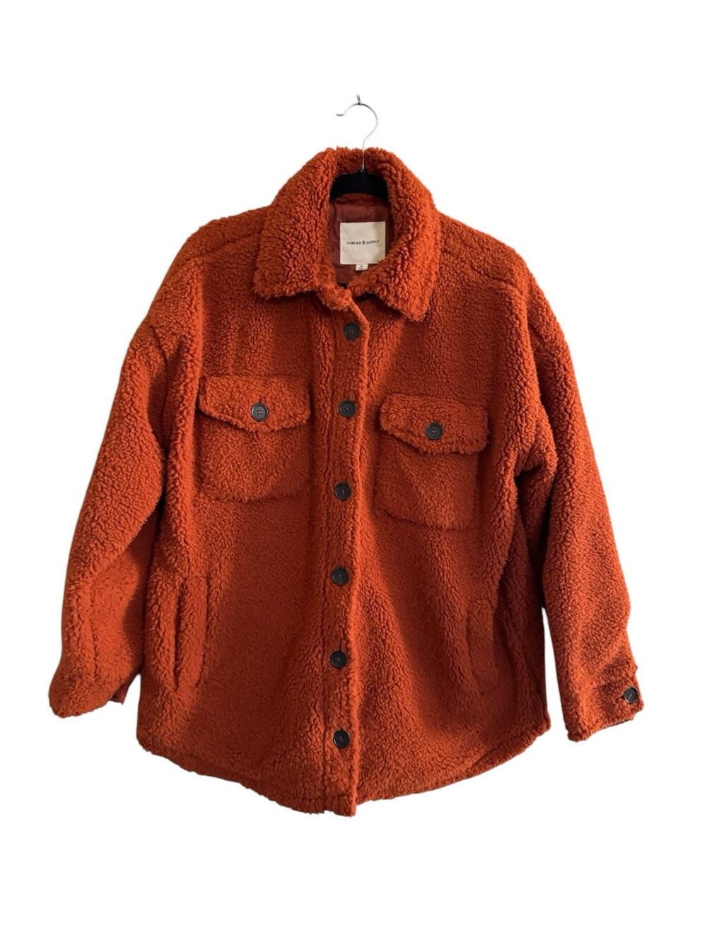 Thread & Supply Teddy Button Thick Shacket Jacket Size Small Orange Rust #7400